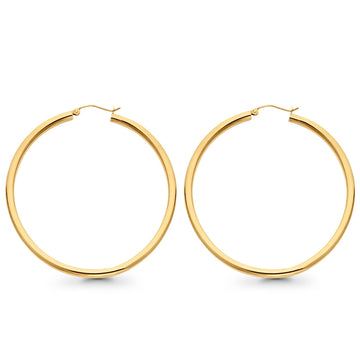 Solid 14K Yellow Gold 3mm Thickness Hoop Earrings - 6 Different Size Available, Best Anniversary Birthday Gift for Her